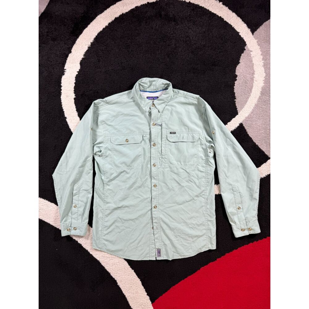Patagonia Fishing Shirt Mens Medium Green Button Up Long Sleeve Vented Outdoor